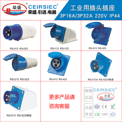 CEIRSIEC荣盛工业插头插座 3极4芯5孔16A防水插头插座RS013/RS213
